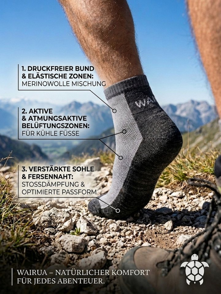 WAIRUA Wandersocken Damen & Herren – Premium Outdoor Socken aus Merino Wolle (4-Paar) Bild 3