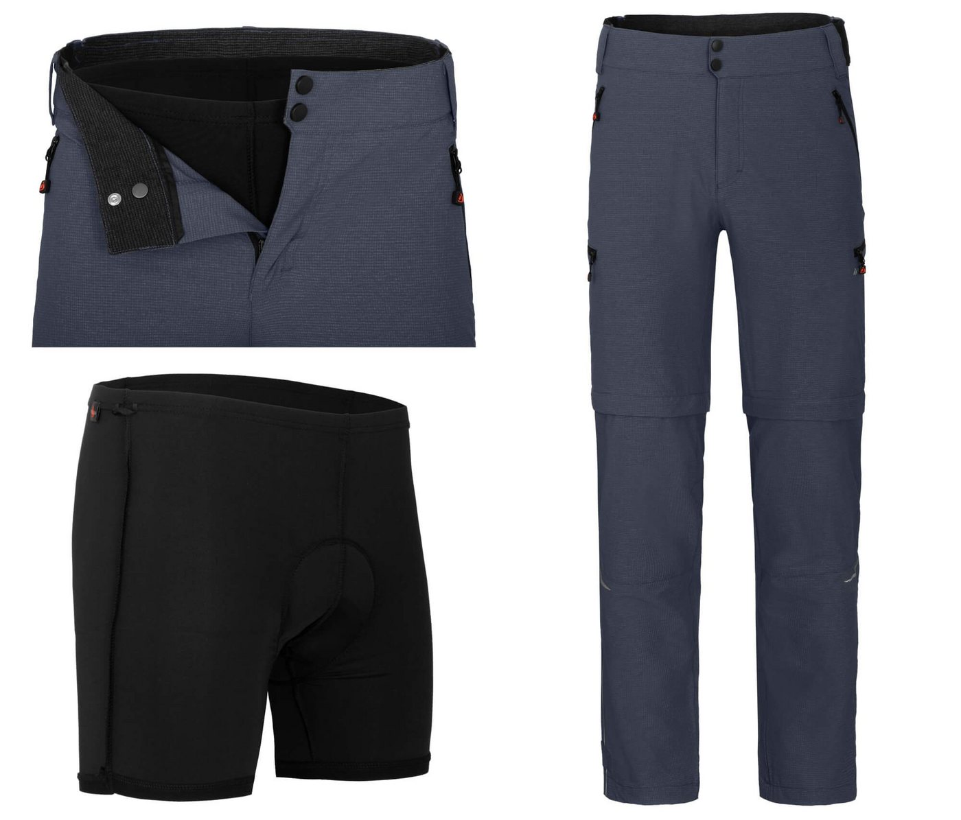 Zip-off-Hose PORVOO Zipp-Off (mit gepolsterter Innenhose) Herren Radhose, robust, elastisch, Langgrößen, grau/blau Bild 3