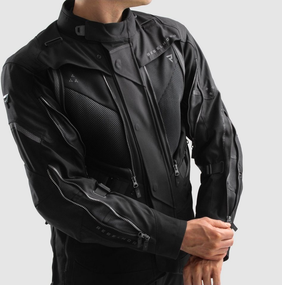 Rebelhorn Motorradjacke Hardy 3.0 wasserdichte Motorrad Textiljacke Rückenprotektor enthalten,Verbindungsreißverschluss,Ellenbogenpro