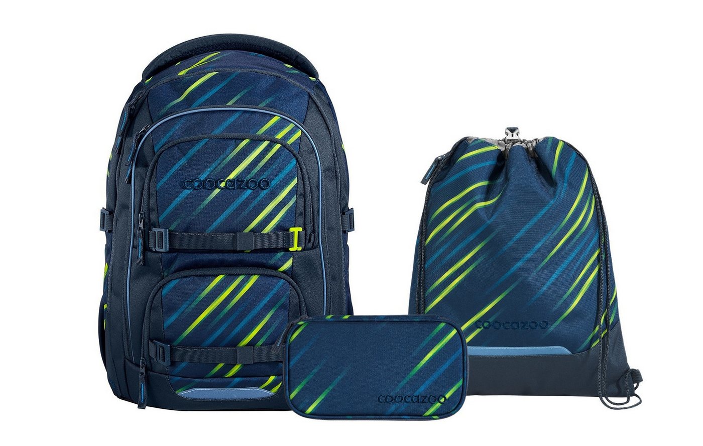 coocazoo Schulranzen Schulrucksack-Set PORTER, Fast Lime 3-teilig (3-teilig), ergonomisch, Körpergröße: 135 - 180 cm, Easy-Grow-System