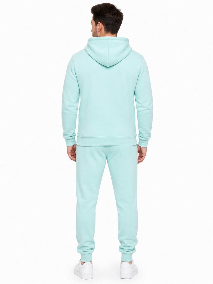 L.gonline Freizeitanzug Herren Jogginganzug einfarbig 100% BW 586 Mint Grün M (Kapuzenjacke mit Reißverschluss, Hose, 2-tlg), Fitness Freizeit Casual Bild 2