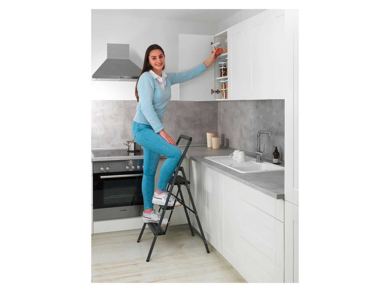 WENKO Haushaltsleiter Compact (3-stufig, Dunkelgrau) Bild 3