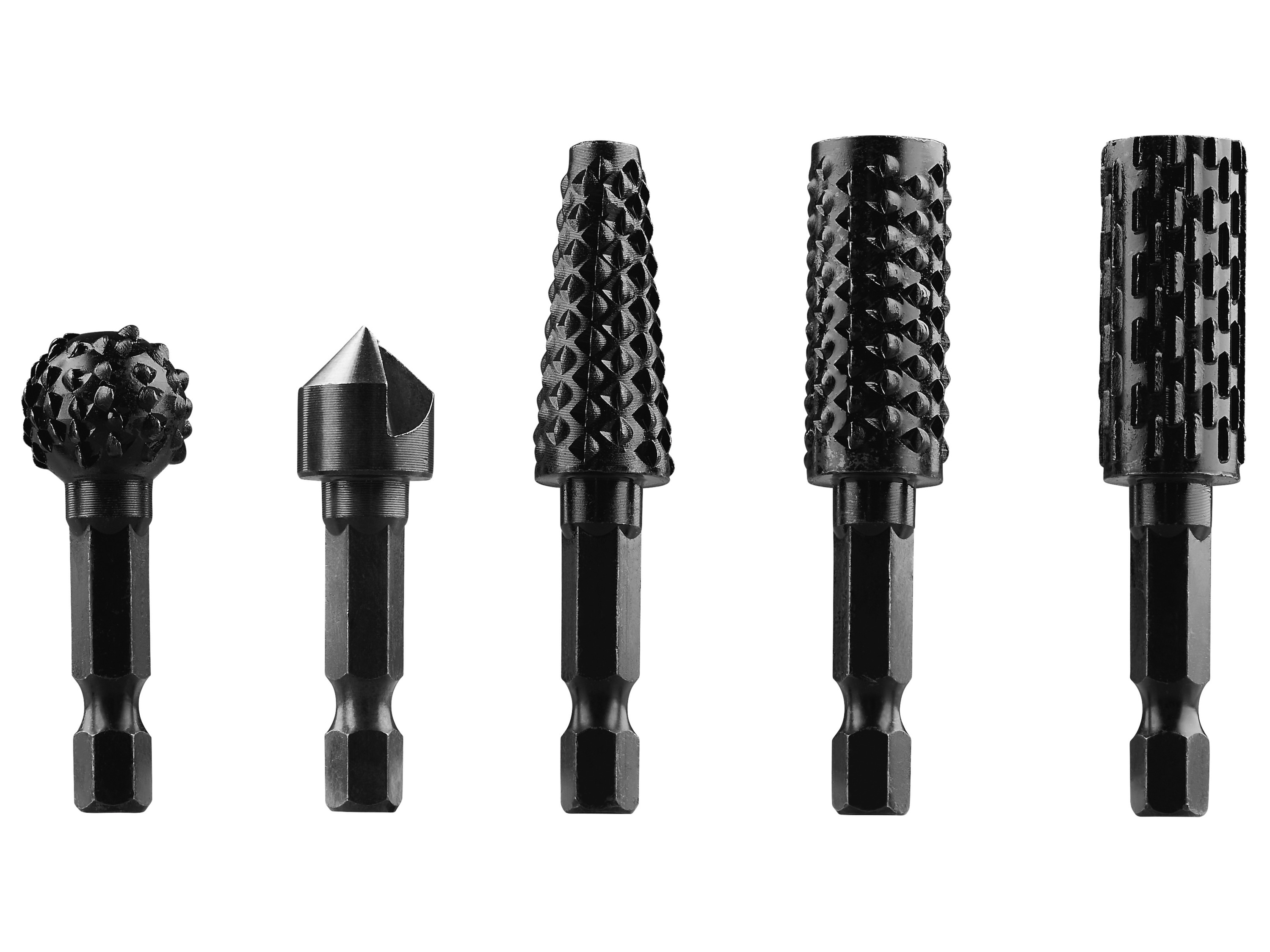 PARKSIDE® Rotorraspel / Holzstrukturbürste / Raspel- und Senkerset / Holzspaltbohrer (Raspel- und Senker Set 5tlg.)