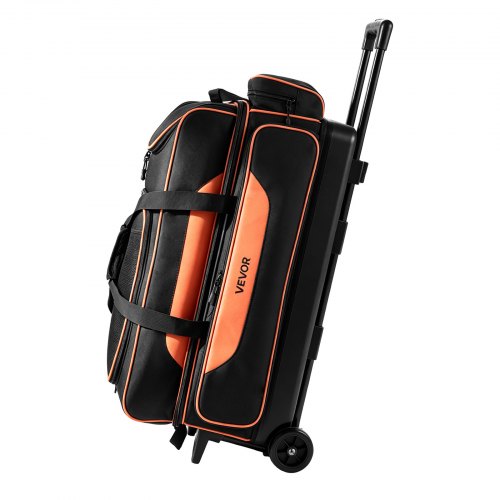 VEVOR Bowlingtasche mit Rollen für 3 Kugeln 600D Oxford Orange Schwarz, für Schuhe bis US-Größe 16 und Zubehör, mit Teleskopgriff (bis zu 1016 mm), Doppellagigen Ablagen und Verstärkten Nähten