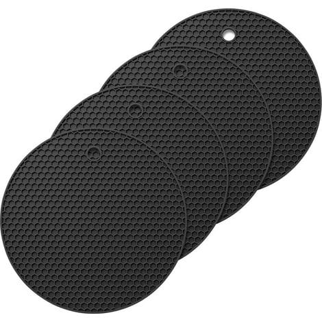 Runde Schwarze Silikon-untersetzer, 4 Stück, Rutschfest, Hitzebeständig (250 °c), Multifunktionale Löffelablage, Küchenuntersetzer, Tischset Für Küche Und Esszimmer