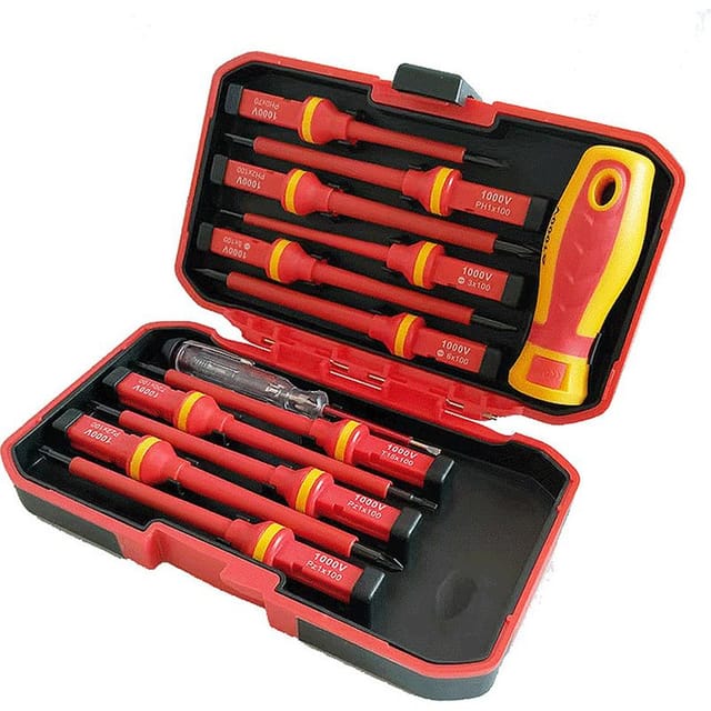 Isolierter 1000-v-elektriker-schraubendreher-satz Mit Austauschbaren Magnetischen Spitzen, Elektroreparatur-werkzeugset, 13-teiliger Karton