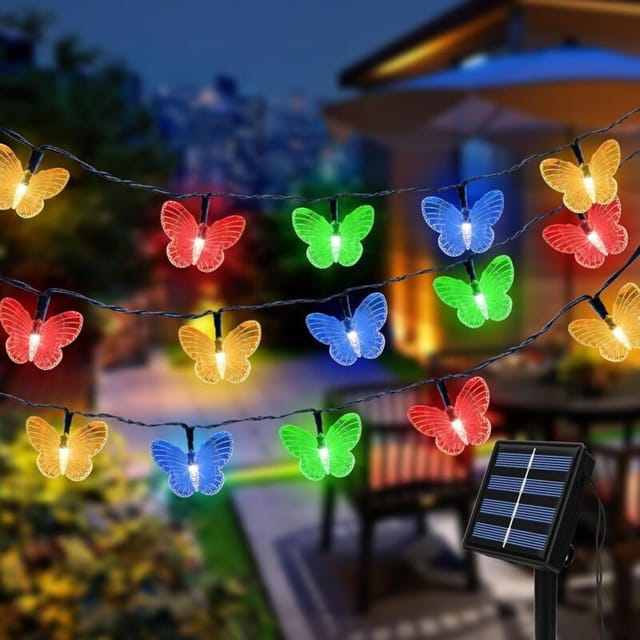 20 Led-solar-lichterketten, 5 M Lang, Wasserdicht, Mit Schmetterlingen, Dekorative Außenbeleuchtung Für Garten, Terrasse Und Weihnachten