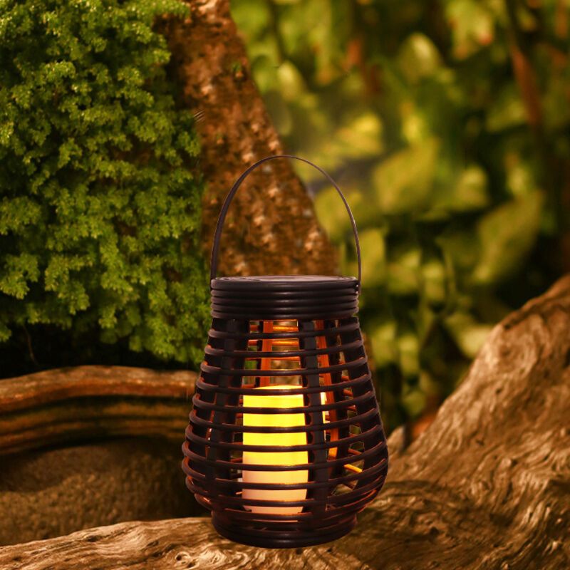 Solarlaternen-set, Rattanoptik, Braun Marmorierter Kunststoff, 1 Stück, Tropfen- Und Runde Form Für Dekorative Led-gartenbeleuchtung