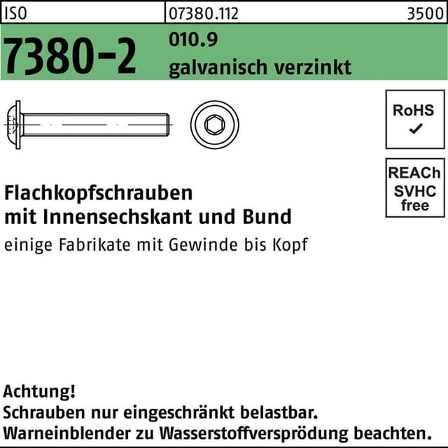 No Brand - Flachkopfschraube iso 7380-2 m.Bund/Innensechskant m 10 x 35 010.9 galvanisch verzinkt