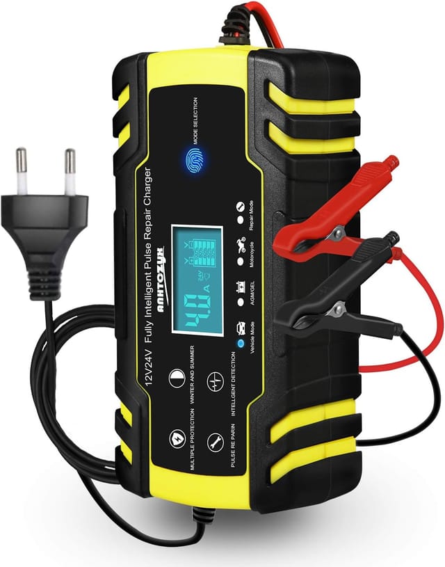 Autobatterieladegerät, 12 v 8 a, 24 v 4 a Autobatterieladegerät, vollautomatisches Smart-Maintenance-Ladegerät mit LCD-Touchscreen für Auto,