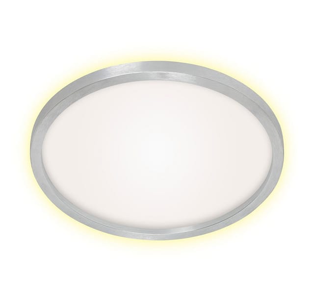 Led Deckenleuchte Silber Wohnzimmerlampe Rund Deckenlampe Mit Hintergrundbeleuchtung, Backlight, 22w 3000lm Warmweiß, Dxh 42,5x3,4 Cm