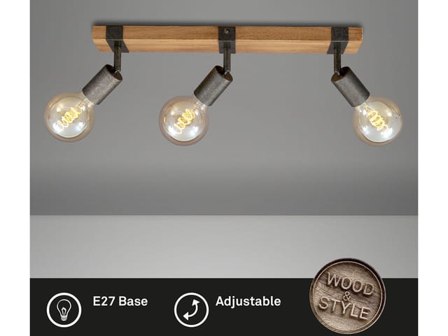 Briloner - Spotleuchte dreh- und schwenkbar 3x E27 Metall-Holz Gunmetal
