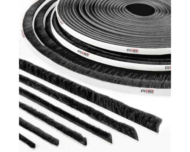 5m Bürstendichtung schwarz Dichtungsbürste selbstklebend, extralang, Türbodendichtung Zugluftstopper, Höhe 20 mm - Steigner