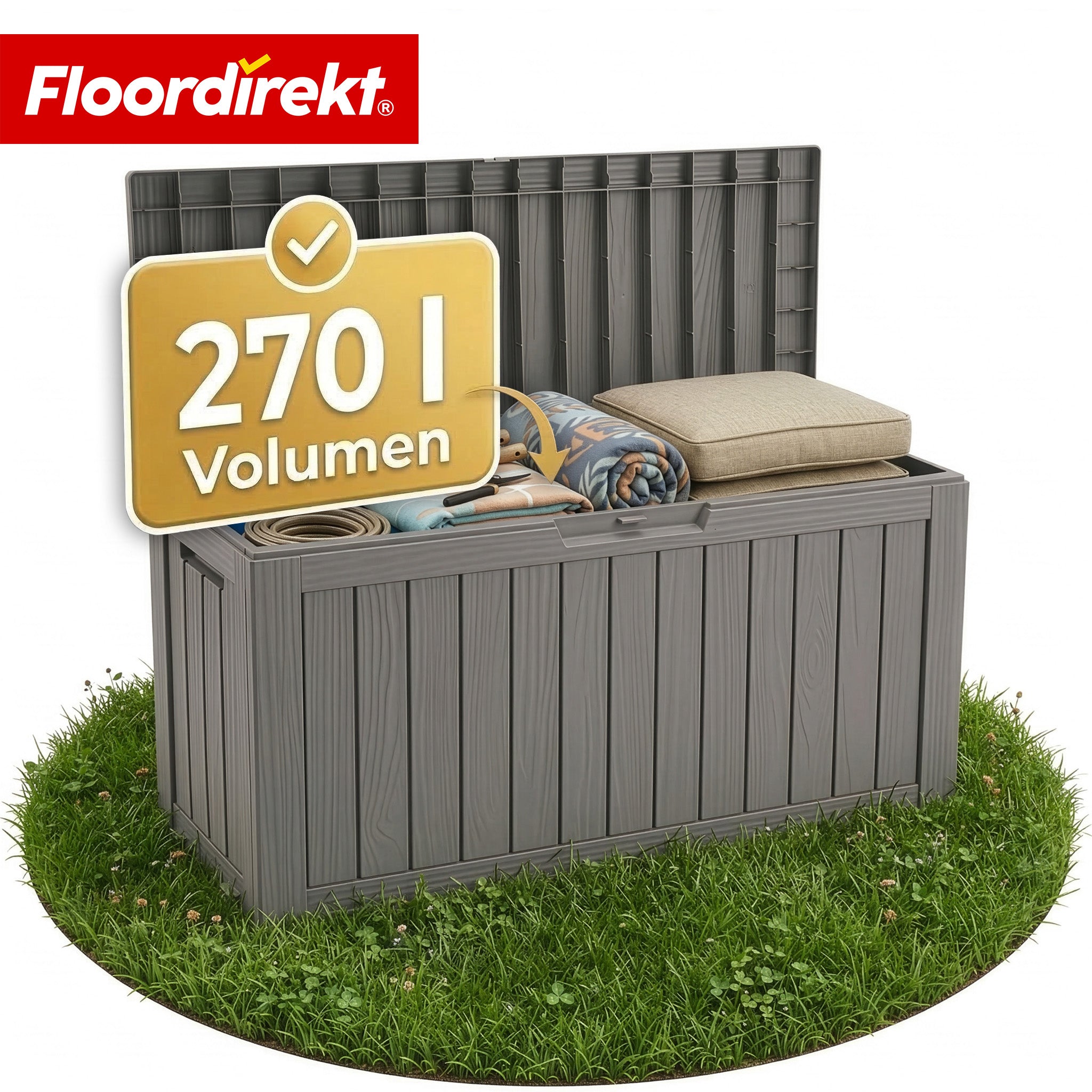 Gartenbox In Holz-optik Wetterfeste Kissenbox Für Terrasse & Balkon Braun 117 X 53 X 55 Cm (270 L)