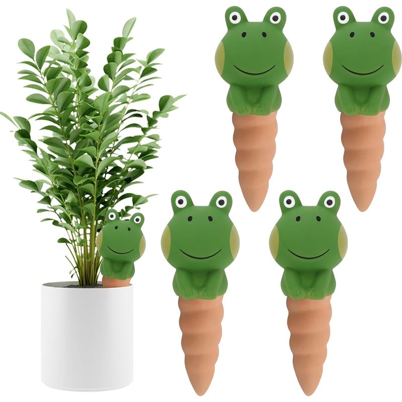 Set Mit 4 Selbstbewässernden Terrakotta-kegeln, Dekorative Tropfkugeln Für Pflanzen - Automatisches Bewässerungssystem Für Zimmer- Und Gartenpflanzen (niedlicher Frosch)