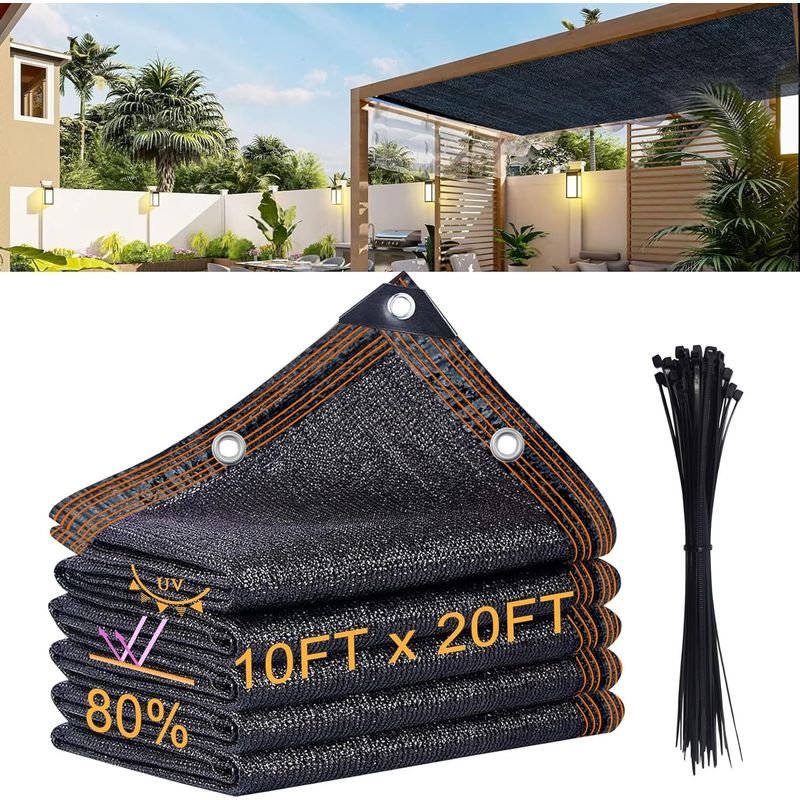 Schattiernetz Für Den Garten, 3 X 6 M, 80 % Schwarzes Netzgewebe Mit Verstärkten Ösen, Hochdichtes Polyethylen-material Für Gewächshaus, Garten, Hof, Hühnerstall, Terrasse, Pergola