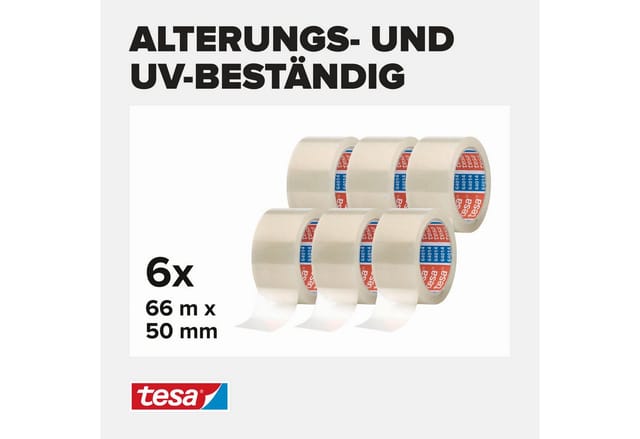 6x Tesa pack 64014 Paketband transparent - Geräuscharmes Paketklebeband zum Verpacken - Packband für Pakete und Versandschachteln