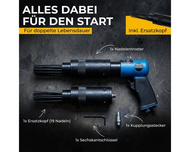 Monzana Druckluft Nadelentroster Ersatzkopf 4000 U/min bis 260 l/min Nadelpistole Entroster Rost Lackentferner