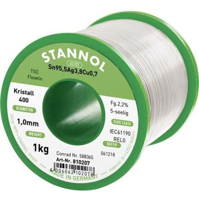 Stannol - Ecology ts Lötzinn, bleifrei Spule Sn95,5Ag3,8Cu0,7 REL0 1000 g 1 mm
