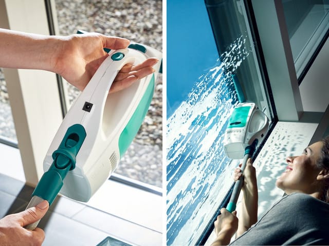 Fenstersauger Set Dry and Clean mit Stiel für 360° streifenfreie Reinigung, Fensterreiniger verwendbar bis zu 38 min, Fensterputzer mit