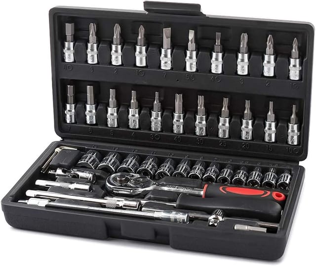 Soekavia - 46-teiliger Chrom-Vanadium-Steckschlüsselsatz, 1/4 Zoll, Adaptersatz, DIY-Auto-Steckschlüsselkasten – rw