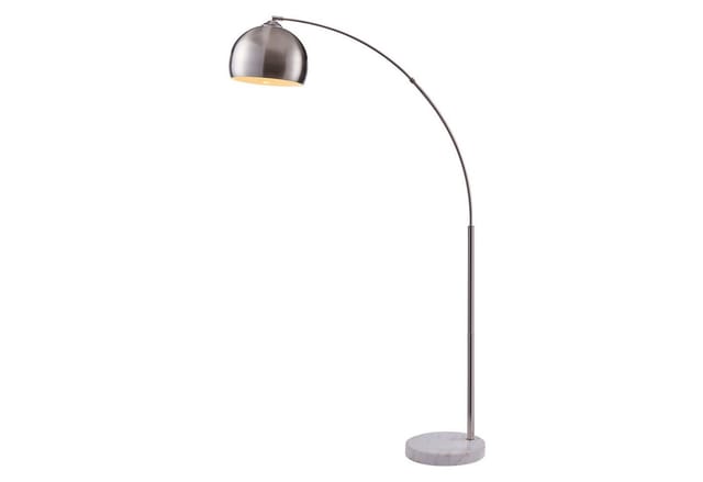 Arquer Gewölbt Gebogen Stehende Led-stehlampe Mit Glockenschirm Und Marmorsockel, Moderne Beleuchtung In Silber-nickel Für Wohnzimmer Oder Esszimmer - Teamson Home
