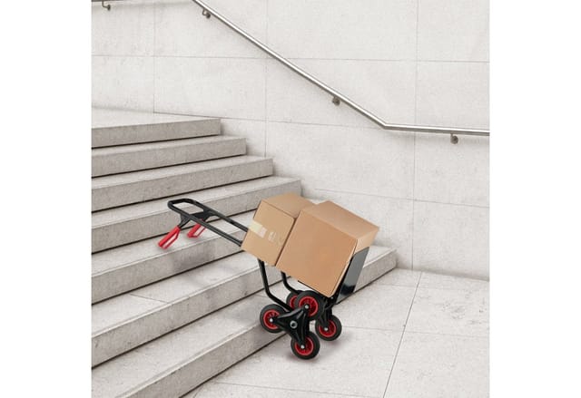 Relaxdays - Sackkarre Treppensteiger, klappbare Transportkarre, bis 200 kg, Vollgummireifen, höhenverstellbar, schwarz/rot