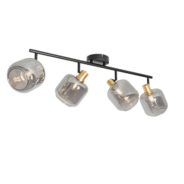 Deckenspot Schwarz mit Gold mit Rauchglas 4-flammig - Zuzanna
