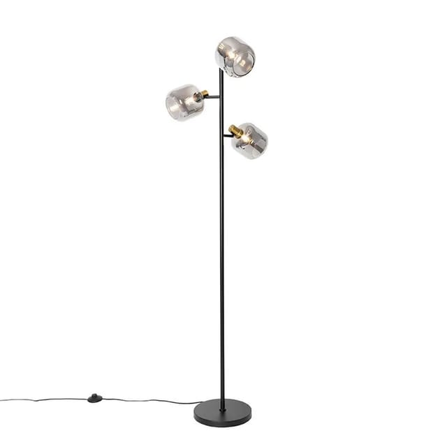 Stehlampe schwarz mit Gold mit Rauchglas 3 Lichter - Zuzanna
