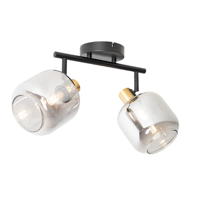 Deckenspot Schwarz / Gold mit Rauchglas 2-flammig - Zuzanna