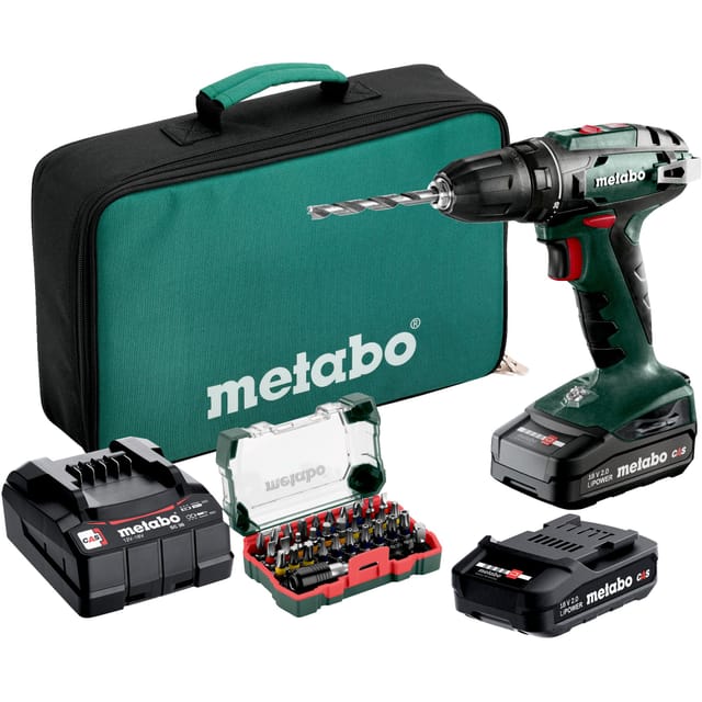 Metabo Akku-Bohrschrauber BS 18 602207930 18 V Mit 32-teiliger Bit-Box Inklusive zwei Akkus
