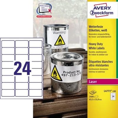 Avery Zweckform - Folienetikett 63,5 x 33,9 mm (b x h) weiß 2.400 Etik./Pack.