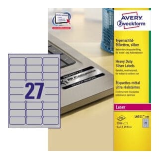 Avery Zweckform - Typenschildetikett 63,5 x 29,6 mm (b x h) silber 2.700 Etik./Pack.