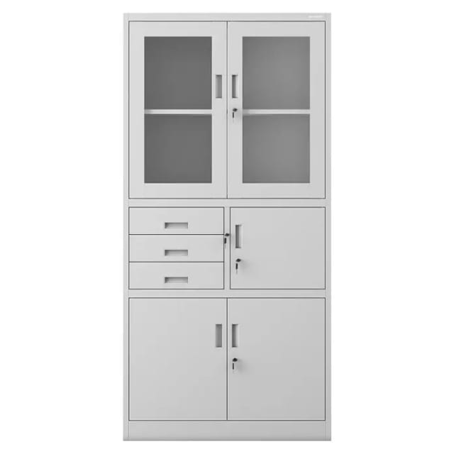 C018S Aktenschrank Büroschrank Metallschrank Tresor Safe Geheimfach Flügeltüren Schubladen Pulverbeschichtung Stahlblech 185 cm x 90 cm x 40 cm grau
