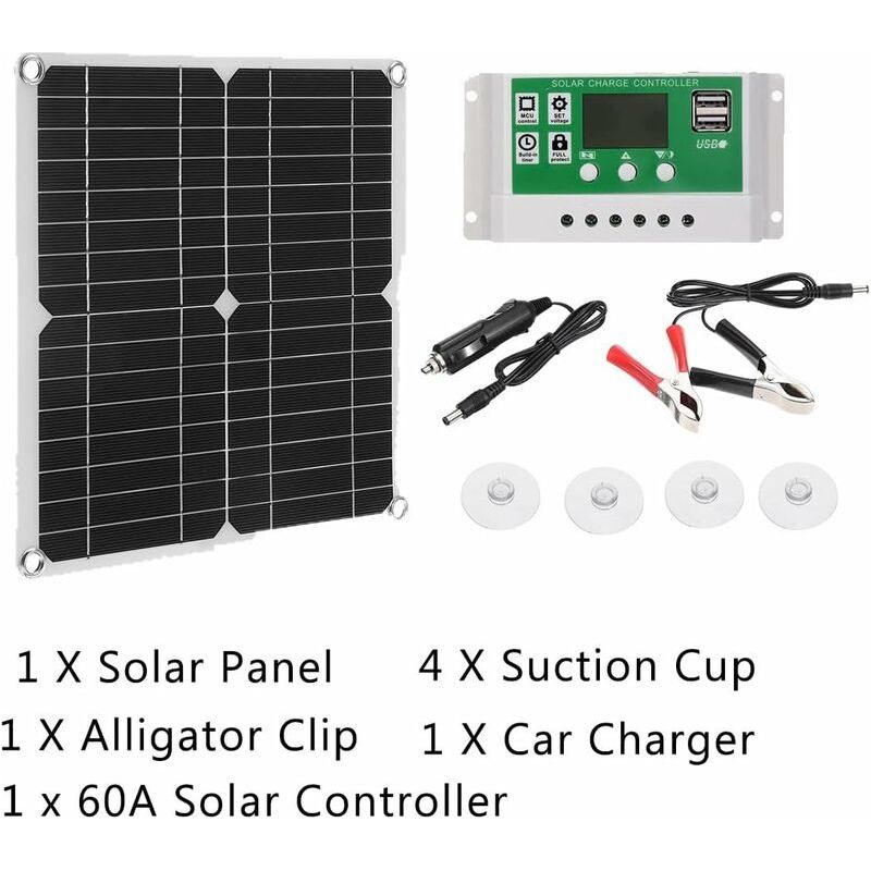 12v 12w Solarmodul-set Mit Solarladeregler, Solarmodul Für Auto, Yacht, Wohnmobil, Boot, Handy-akku, Ladegerät, Schwarz