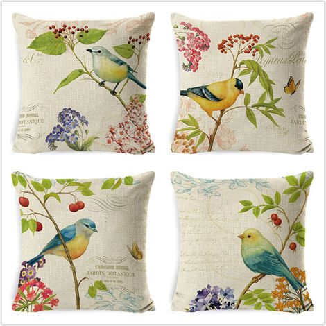 Outdoor-kissenbezug, 4er-set, Grünes Blumen- Und Vogelmuster, Wasserdicht, 45x45 Cm.