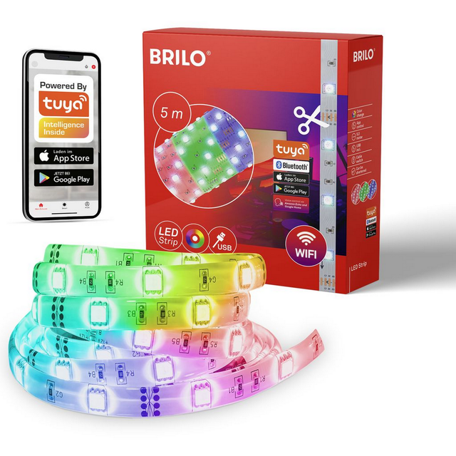 Ner Leuchten usb smart - led Bänder - 2309150 - Musiksensor - Sprachsteuerung - Kürzbar - Selbstklebend - 500 x 10 cm (LxB) - Brilo