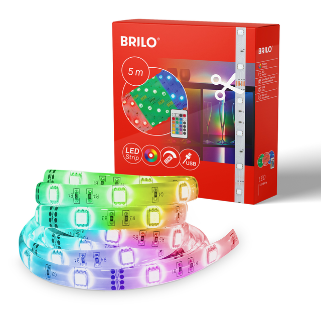 Leuchten usb - led Bänder - 2308150 - rgb Farben - Lichtmodi - Kürzbar - Inkl. Fernbedienung - 500 x 10 cm (LxB) - Briloner