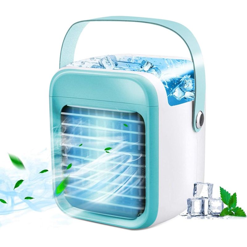 Leise Tragbare Klimaanlage, Leiser Ventilator, Usb-ventilator, Luftkühler, 3-in-1, Luftbefeuchter, Luftreiniger, Led-licht, 4 Geschwindigkeitsstufen, Für Zuhause Und Büro (himmelblau)