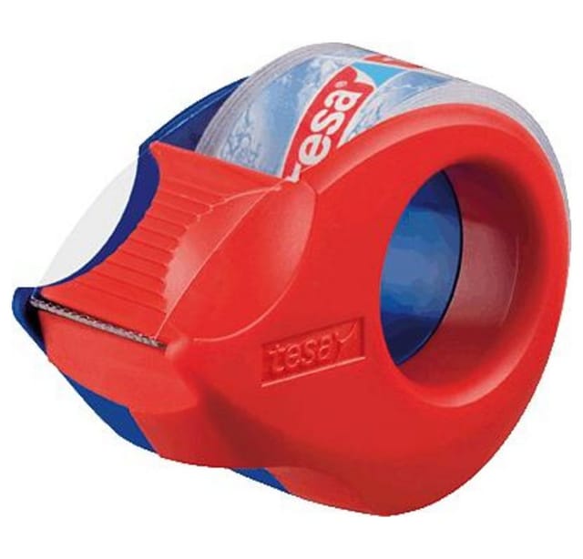 Tesa - Handabroller ® Mini nachfüllbar inkl. 1 Rolle film® kristall-klar 19 mm x 10 m (b x l) ohne Lösungsmittel rot/blau