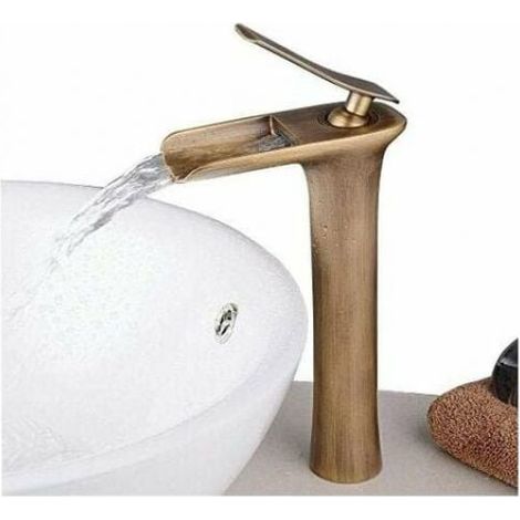 Antike Messing-wasserfallarmatur Mit Warm-/kaltwasserregler, Perfekt Für Waschbecken Und Spülbecken Im Badezimmer.