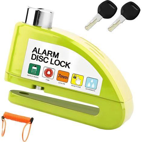 Scheibenbremsschloss Mit Diebstahlalarm, Für Fahrräder, Elektroroller, Motorräder Usw., Gelb (sicherheitsseil Inklusive)