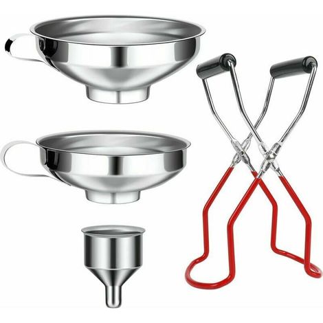 4-teiliges Set Aus Trichtern, Edelstahl, Polierte Oberfläche, Zangen, Vorratsgläsern, Küchenutensilien