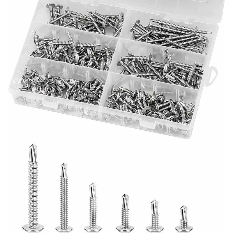 220-teiliges Set Selbstbohrender Schrauben, Metall 410, Selbstschneidende Schrauben, Edelstahl, M4,2 X 50 Mm/38 Mm/32 Mm/25 Mm/19 Mm/16 Mm/13 Mm, Kreuzschlitz-rundschrauben – Br-vie
