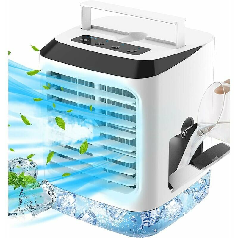 Mobile Klimaanlagen Mini Silent Air Cooler, 4-in-1 Tragbarer Klimaanlagenventilator Mit Wasserkühlung, Luftbefeuchter, 3 Windgeschwindigkeiten Und 7 Led-farben