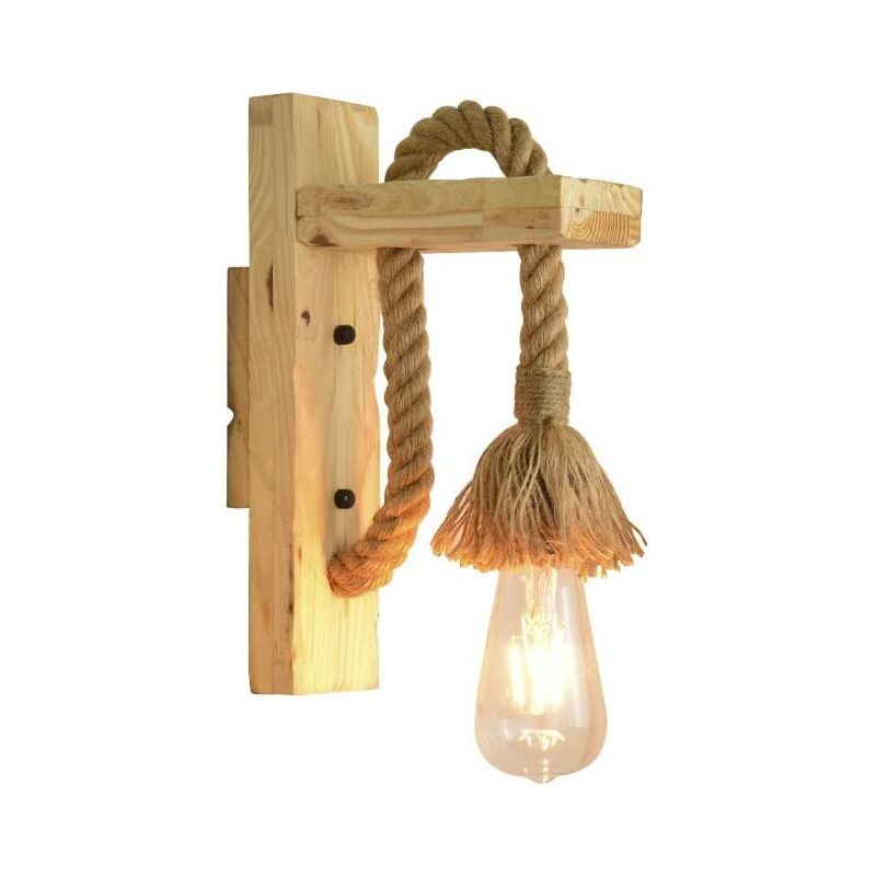 Dekorative Led-wandleuchte Im Industriestil, Aus Holz, Hanf Und Seil, Ideal Für Cafés, Hotels Und Restaurants, E27-fassung, Inklusive Warmweißem Leuchtmittel