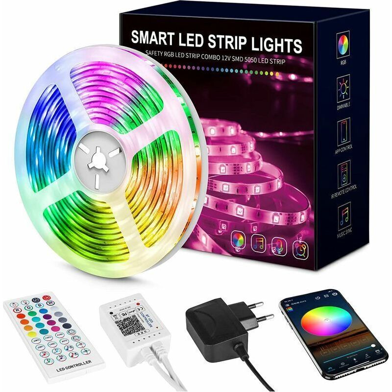15 M Led-streifen, Mehrfarbiger Led-streifen Für Das Schlafzimmer, 5050 Rgb-led-licht, Led-streifen Mit Fernbedienung, Bluetooth-app Zur Steuerung Des Led-streifens Synchron Zur Musik