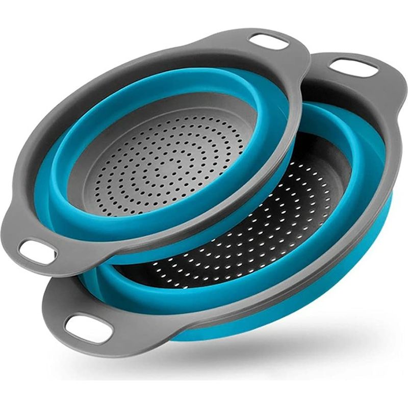 Set Mit 2 Faltbaren Sieben, Flexibles Silikonsieb Für Gemüse/obst, Faltbares Küchensieb (blau)