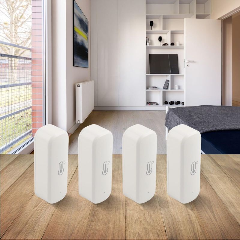 Set Mit 4 Zigbee-kompatiblen Thermometern Und Hygrometern Für Den Innenbereich Mit Echtzeit-app-benachrichtigungen (französisch Nicht Garantiert), Temperaturgenauigkeit ±1 °c ±5 % Relative Luftfeuchti