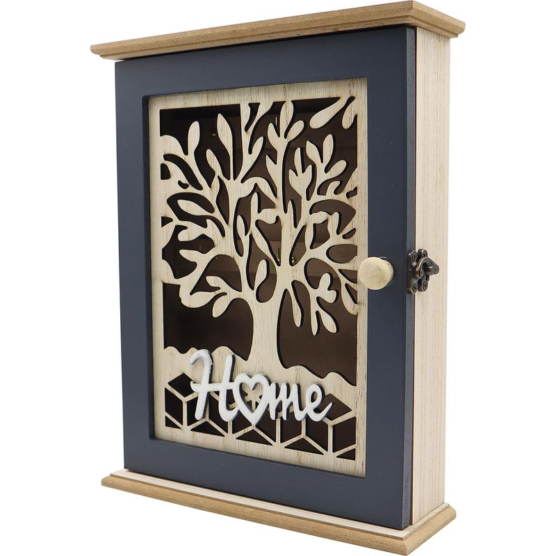 Schlüsselkasten Aus Holz Mit Lebensbaum-motiv, 28,5 X 22 X 7 Cm, Schlüsselschrank Mit 6 Haken, Dekorativer Wandschlüsselhalter Für Eingangsbereich, Flur, Schlafzimmer